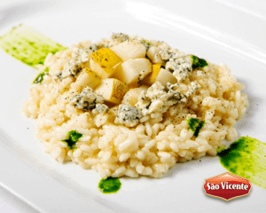 Risoto de queijo gorgonzola e pêra