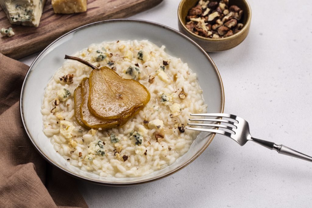 Risoto de pera com Queijo Azul e Montanhês